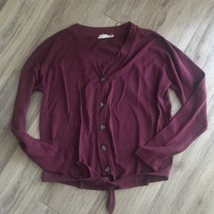 Burgundy Button Down Long sleeve Top